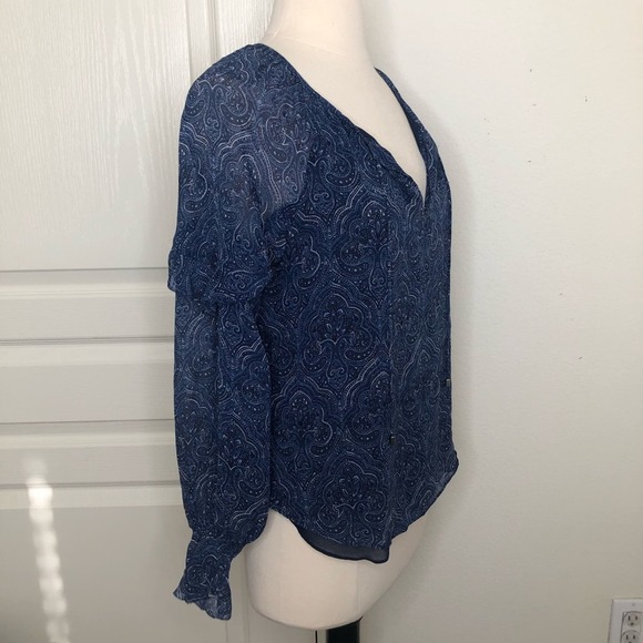 Joie Agenta Silk Paisley Blouse blue ruffle sleeve - Picture 5 of 8